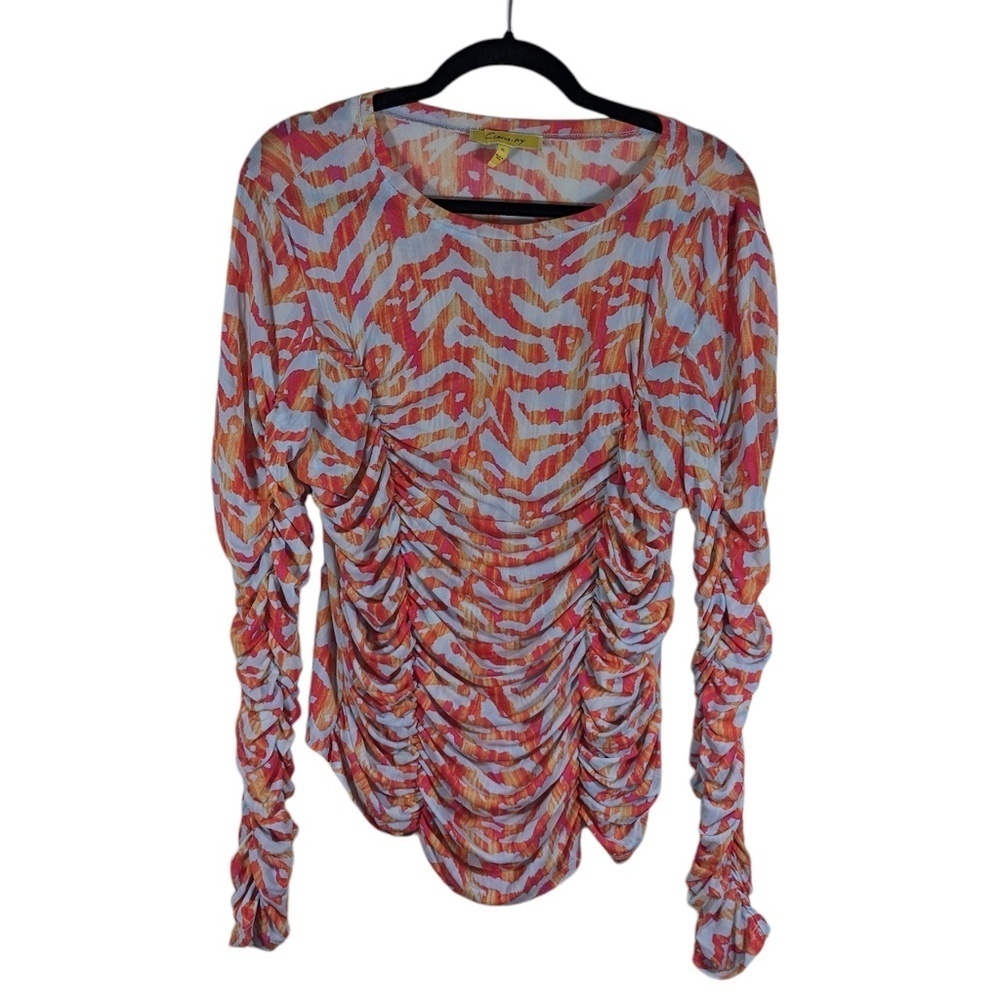 Circus NY Blue & Orange Ruched Mesh Top Size XL